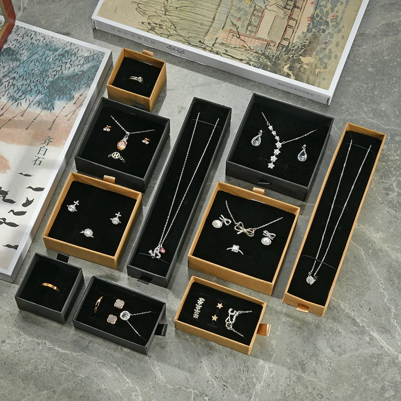 Kraft Black Drawer Packaging Box Jewelry by PacksFactory